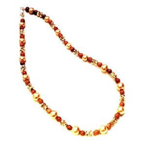 Brown goldstone and gold glass beaded necklace 936